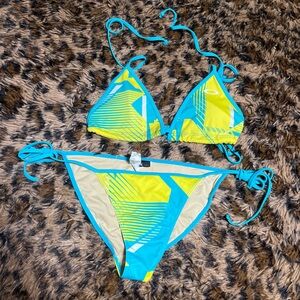 Vintage Oakley Turquoise and Lime Bikini Set